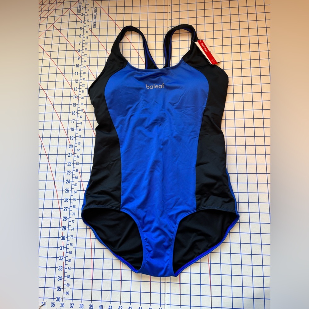 NWT BALEAF Racerback Athletic One-Piece Swimsuit Blue & Black Size XL - Picture 3 of 12